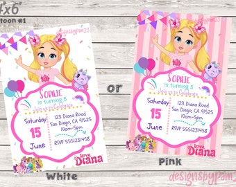 Birthday Invitation inspired by Diana Youtuber, Diana 6"x4"  Real, Cartoon 1 or Cartoon 2. Español, English! 6 Designs to Choose.