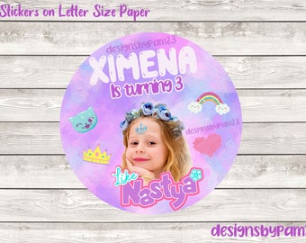 Like Nastya Digital Birthday Stickers, 6 stickers on Letter Size Paper. Youtube Like Nastya