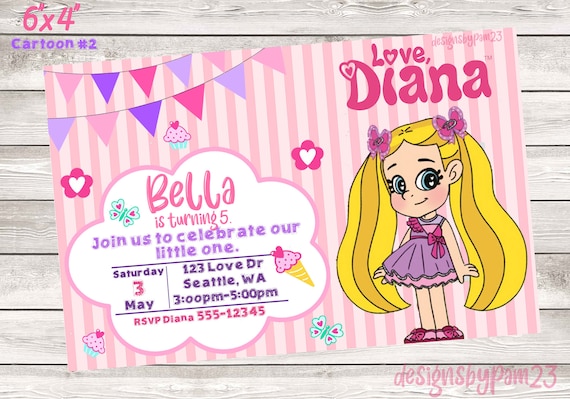 Birthday Invitation Inspired by Diana r, Diana 6x4 and