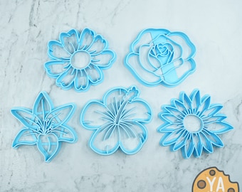 Flower Cookie Cutter Set or Fondant Cutter | Hibiscus | Rose | Daisy | Lily | Sunflower