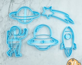 Outer Space Cookie Cutter Set or Fondant Cutter and Clay Cutter | Astronaut | UFO | Rocket Ship | Planet | Star