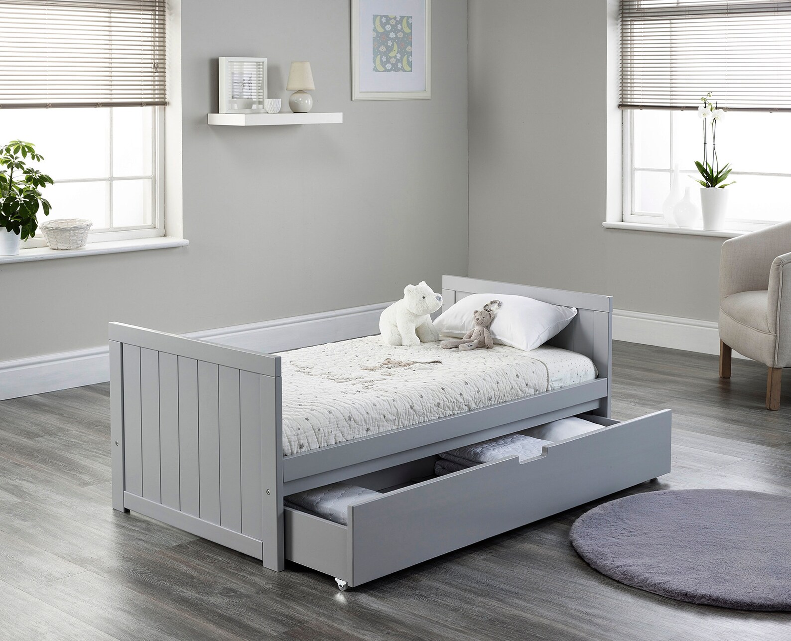 Modern design cot bed in White or Grey with a drawer Etsy