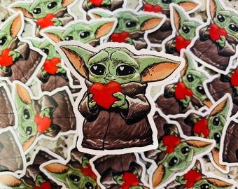 Baby Yoda Heart Sticker | Hydroflask Sticker | Love Heart Sticker | Waterproof Sticker | Mandalorian