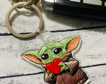 Baby Yoda Love Keychain | Mandalorian | Heart Key Chain