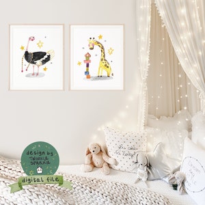 Set of 2 Safari Animal Nursery Prints / Baby Nursery Art / WatercolorPRINTABLE  Prints for Nursery Wall Art Decor/ Poster/DIGITAL DOWNLOAD