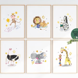 Set of 6 Safari Animal Nursery Prints / Baby Nursery Art / WatercolorPRINTABLE  Prints for Nursery Wall Art Decor/ Poster/DIGITAL DOWNLOAD