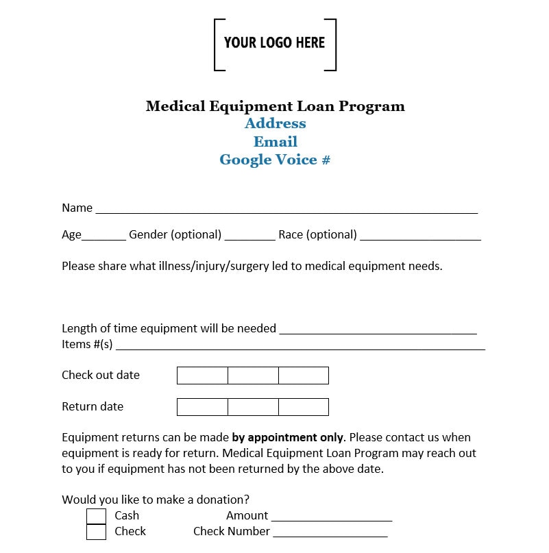 Durable Medical Equipment Loan Program Checkout Form Etsy