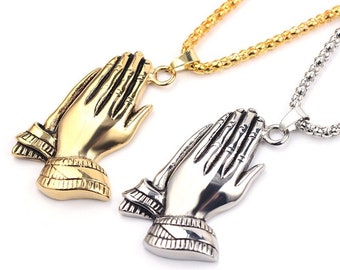 Gold Plated Praying Hands Pendant Necklace