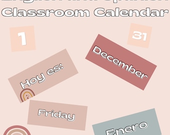 Boho English and Spanish Teacher Calendar Printable