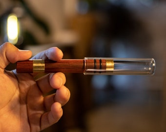 Luxury with the Thai Rosewood Glass Blunt/ Pipe with charcoal filter for tobacco or herbs