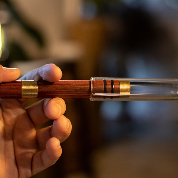 Luxury with the Thai Rosewood Glass Blunt/ Pipe with charcoal filter for tobacco or herbs