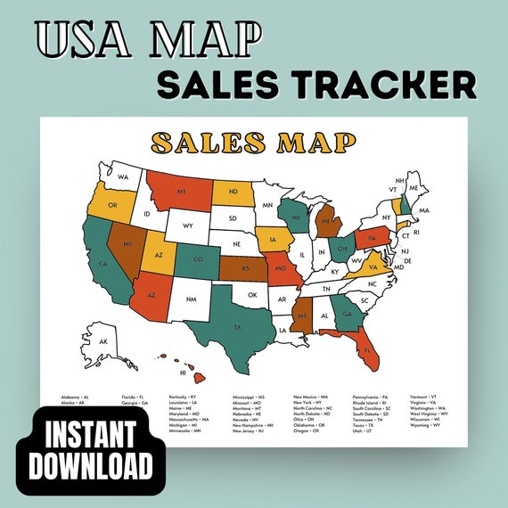USA MAP Sales Tracker Instant Download Business Sales Etsy