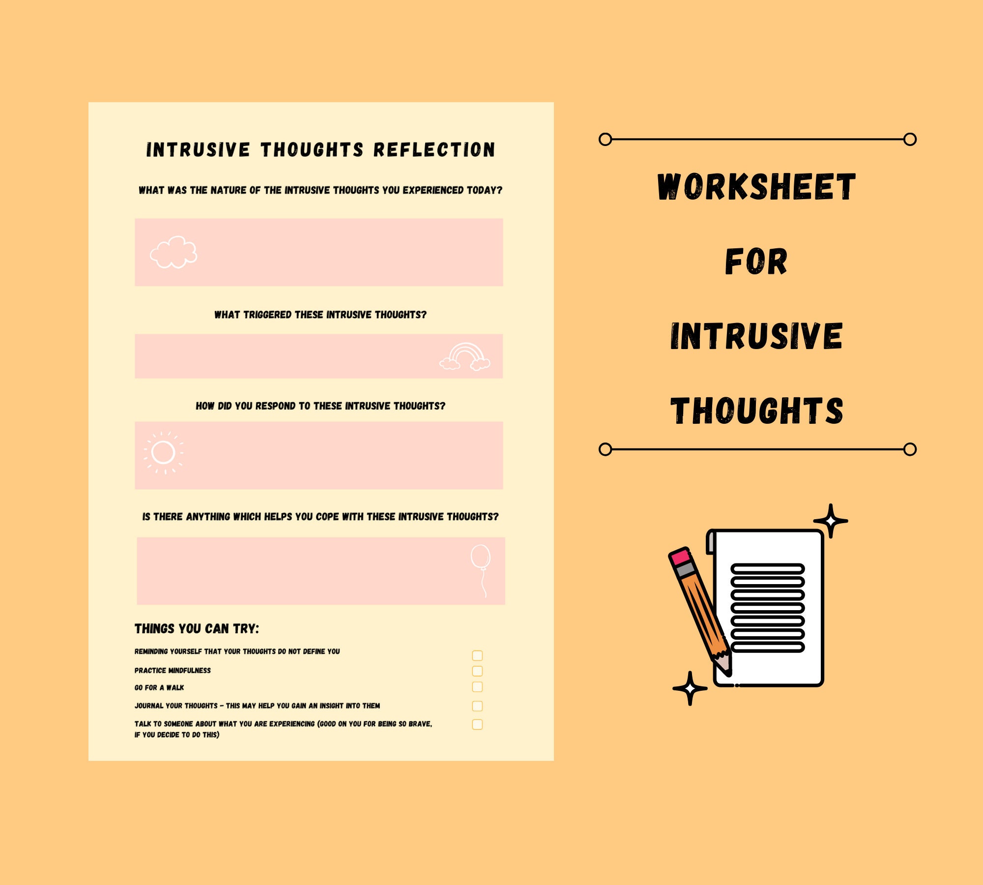 Intrusive Thoughts Reflection Cbt Worksheets Psychology Etsy