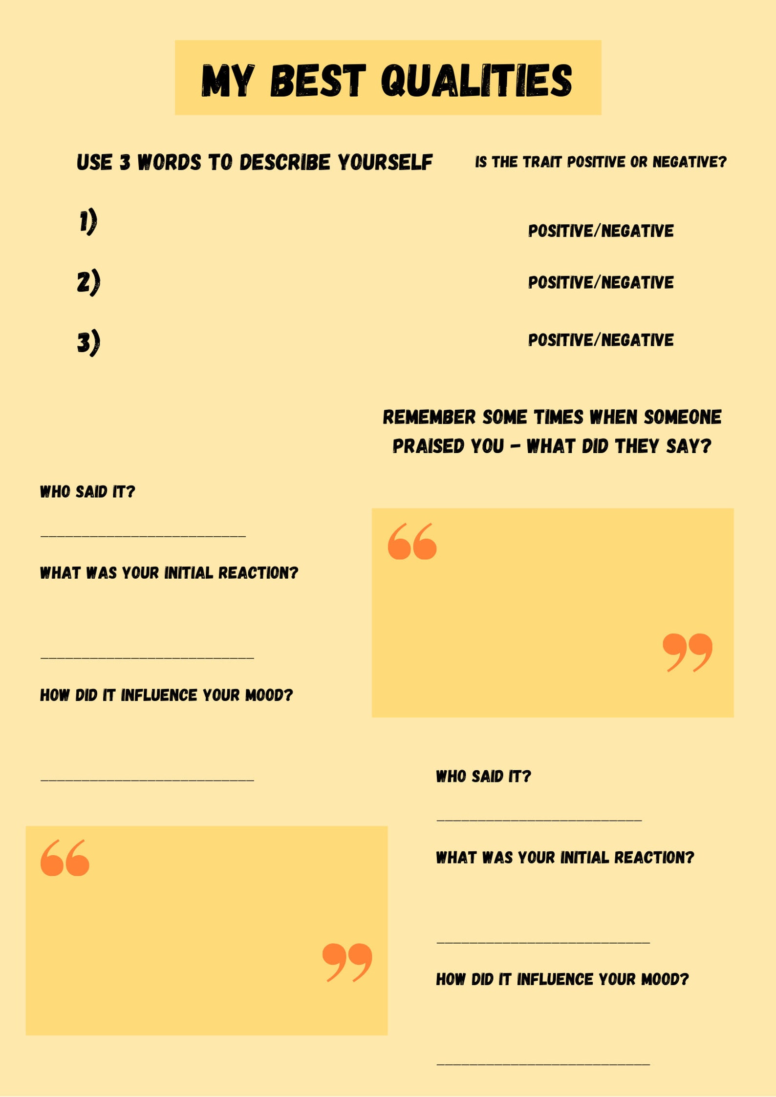 Improving Self Worth Worksheets