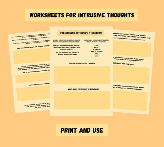 CBT Worksheets Intrusive Thoughts OCD Mental Health Etsy