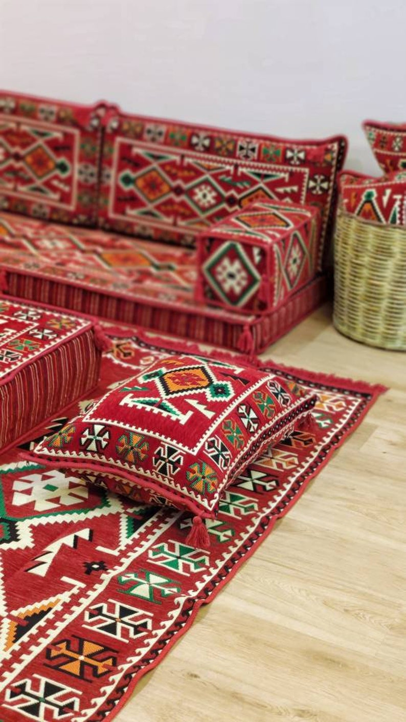 Corner Sofa Seat With Pillows Red Floor Sofa Floor Couch Etsy