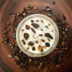 Tiger&#39;s Eye Spell Candle (Mahogany/Suede/Tabac) - Courage/Luck/Grounding/Prosperity - Intention Candle - Crystal/Glitter - Soy Wax - 9oz
