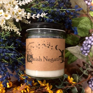 Banish Negativity Spell Candle (Pine) - Remove Negativity/Banishing/Energy Clearing - Herbs/Crystals/Roots - Soy Wax - 9oz