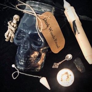 Dark Woods Ritual Candle (Birch Trees/Fire) - Nostalgia Candle - Roots/Herbs/Oakmoss Crystal/Pentacle Charm - Soy Wax - 9oz
