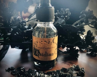 Obsidian Oil - Protection/Warding/Obstacle Removing - Crystal/Glitter Blend - Organic Coconut Oil/Vitamin E Oil/Essential Oil Blend - 15ml