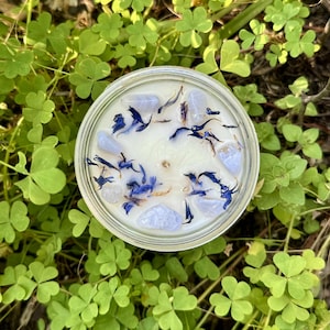 Reconciliation & Communication Spell Candle (Basil/Sage/Mint) - Intention Candle - Blue Cornflower/Blue Lace Agate - Soy Wax - 9oz