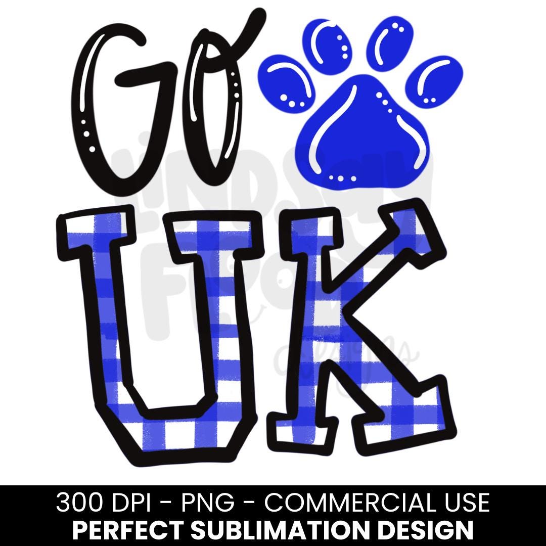 Go Cats University of Kentucky Wildcats Gingham Paw print Kentucky Blue Paw Print Sublimation PNG Tshirt Design Digital Design
