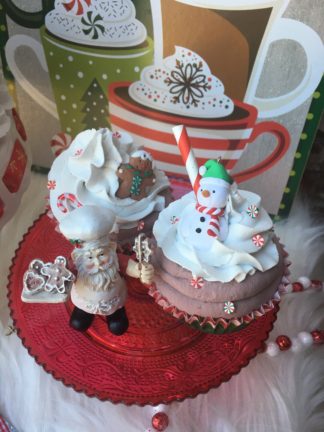 Christmas Fake Cupcake Christmas Faux Cupcake Christmas Etsy