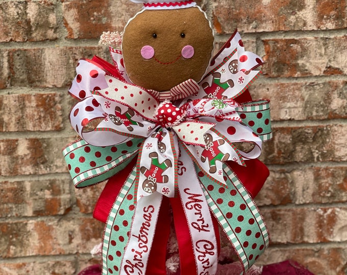 Gingerbread Man Tree Topper, Christmas Bow, Tree Topper, Grinch Themed