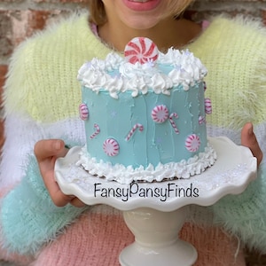 Candy Cane and Peppermint Fake Cake, Faux Cake, Christmas Fake Cake, 6” Cake, Christmas Decor, Photo Prop, Kitchen Decor
