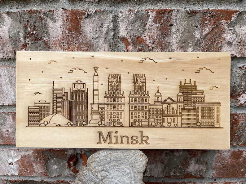 Minsk Belarus Engraved Wooden Plank Wall Decor Table Decor House Decor Wood Sign Wall Art