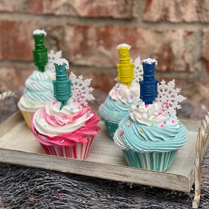 Christmas Fake Cupcake, Nutcracker Cupcake Decor, Christmas tiered tray Decor, Kitchen Decor, Faux Cupcake