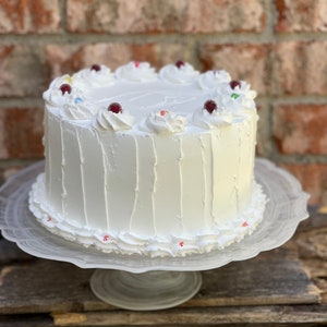 White Frosted Faux Birthday Cake, 7&quot; Fake Cake, Christmas Decor, Kitchen Decor, Photo Prop, Fake Bakery, Faux Cake