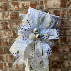 White Christmas Tree Topper, Christmas Hat Topper, Hat Tree Topper, Christmas Decor, Top hat tree topper, White and Silver Decor