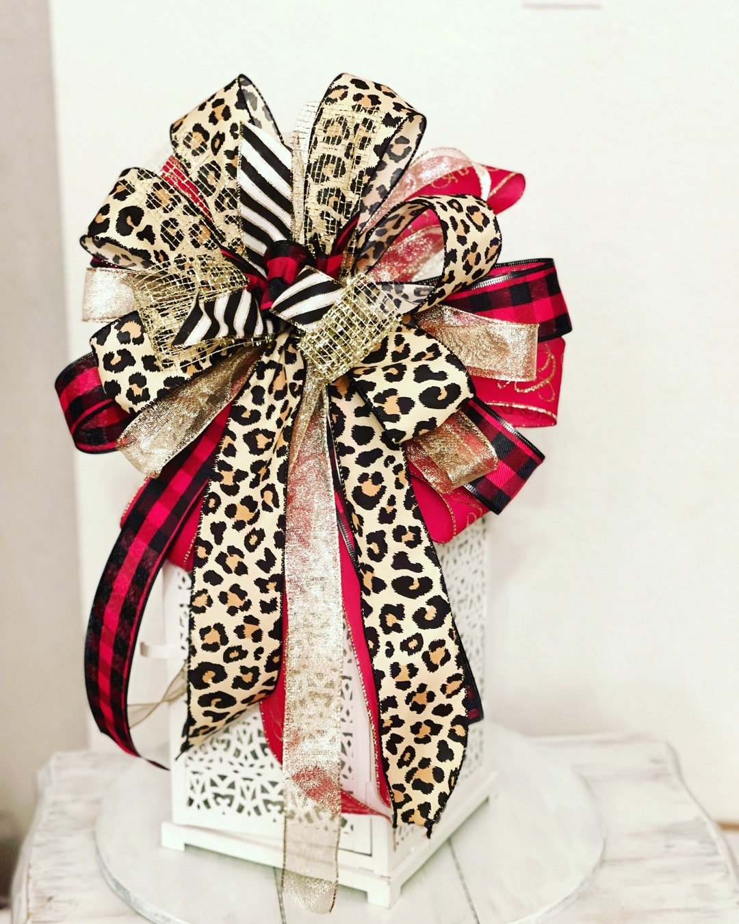 Leopard Print Christmas Tree Topper Christmas Bow Tree Topper Wreath 