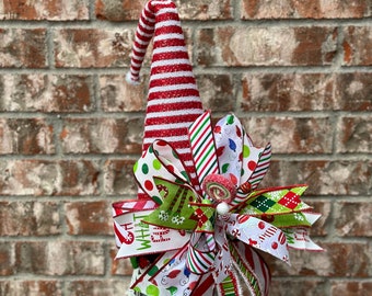 Whimsical Christmas Tree Topper,  Elf Hat, Tree Topper, Grinch Themed Tree Topper, Wreath Bow, Elf Themed Topper, Santa Bow