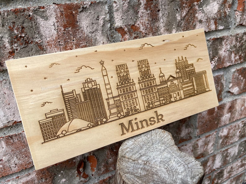 Minsk Belarus Engraved Wooden Plank Wall Decor Table Decor House Decor Wood Sign Wall Art