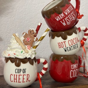 Gingerbread Man Espresso Cup with  Whipped Cream Topper, Christmas Tiered Tray Decor, Mini mug, Christmas Decor, Mug Topper