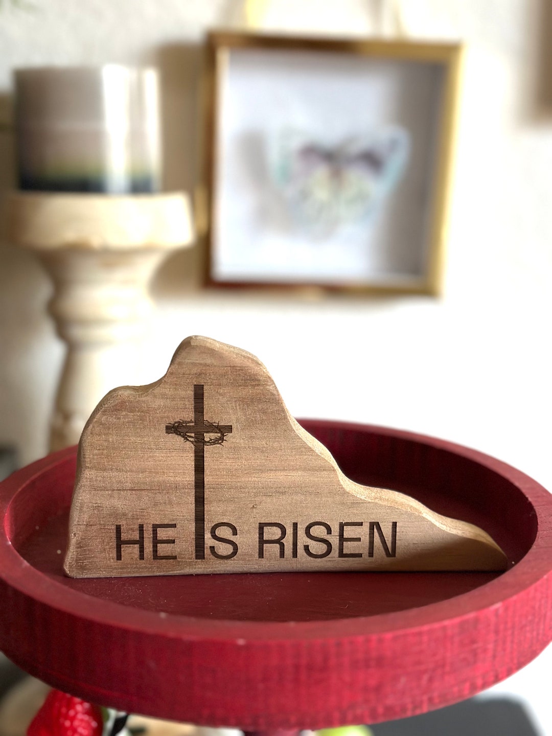 Wooden He is Risen Easter Decor, Resurrection Scene, Religious