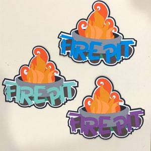 Adorno de título de álbum de recortes con forma de fogata, papel hecho a mano, troquelado y perforado