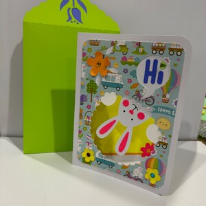 Ciao Bunny Buona Pasqua Biglietto di auguri fatto a mano Carta forata