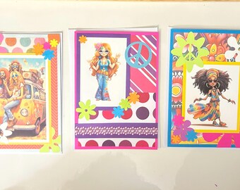 Handmade Hippie Greeting Card Any Occasion, Birthday, Groovy Day Die Cut