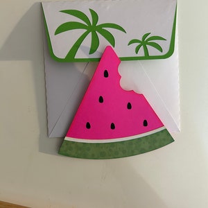 Tarjeta para toda ocasión con forma de rebanada de sandía, hecha a mano, troquelada, con piezas de papel, para cumpleaños, agradecimiento