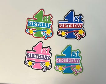 First 1st Birthday Scrapbook Title or Card Embellishment Handmade Paper Pieced Die Cut