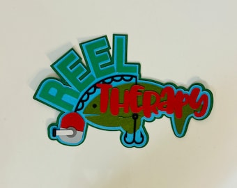 Reel Therapy Fishing Scrapbook Title Die Cut Paper Pierced Handmade