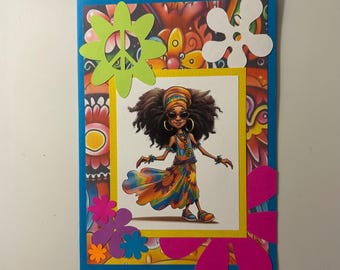 Handmade Hippie Greeting Card Any Occasion, Birthday, Groovy Day Die Cut