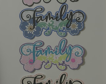 Family Floral Scrapbook Title Handmade Paper Pieced Die Cut