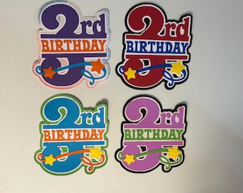 Third 3rd Birthday Scrapbook Title or Card Embellishment Handmade Paper Pieced Die Cut
