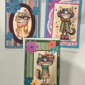 Carte de voeux chat fantaisie faite main pour toutes les occasions, anniversaire, je pense à vous
