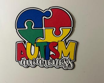 Autism Awareness Scrapbook Title Embellishment Handmade Paper Pieced Die Cut