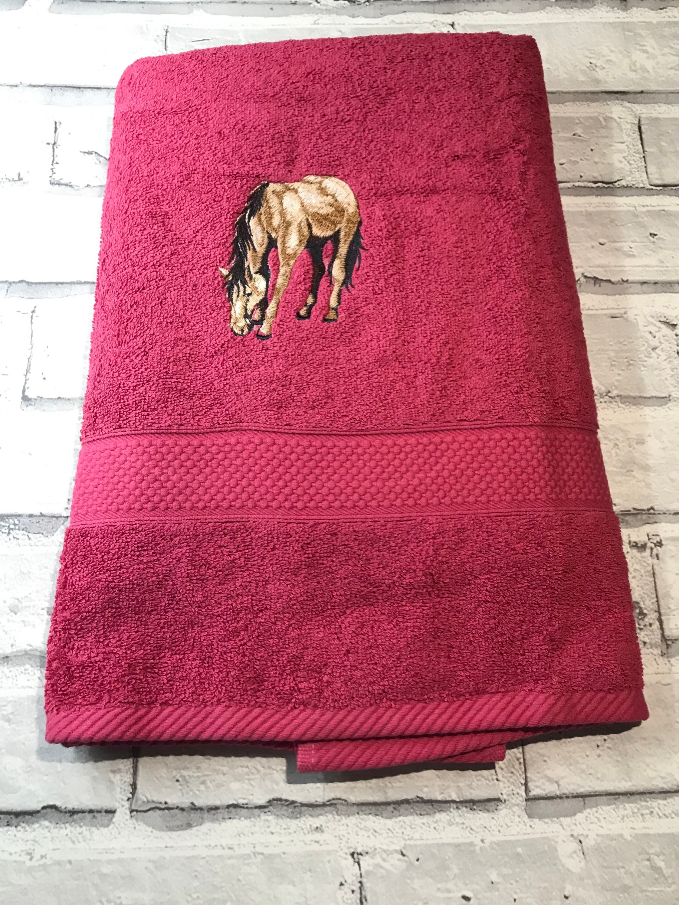 Pink Bath Towel Embroidered Horse Great Gift Etsy